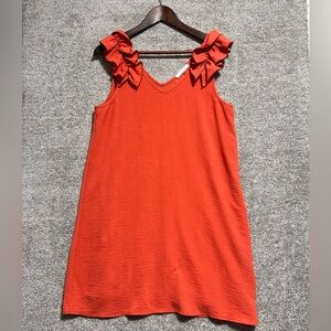 Entro Woman’s Orange Solid V neck Sleeveless ruffle Dress Size Medium